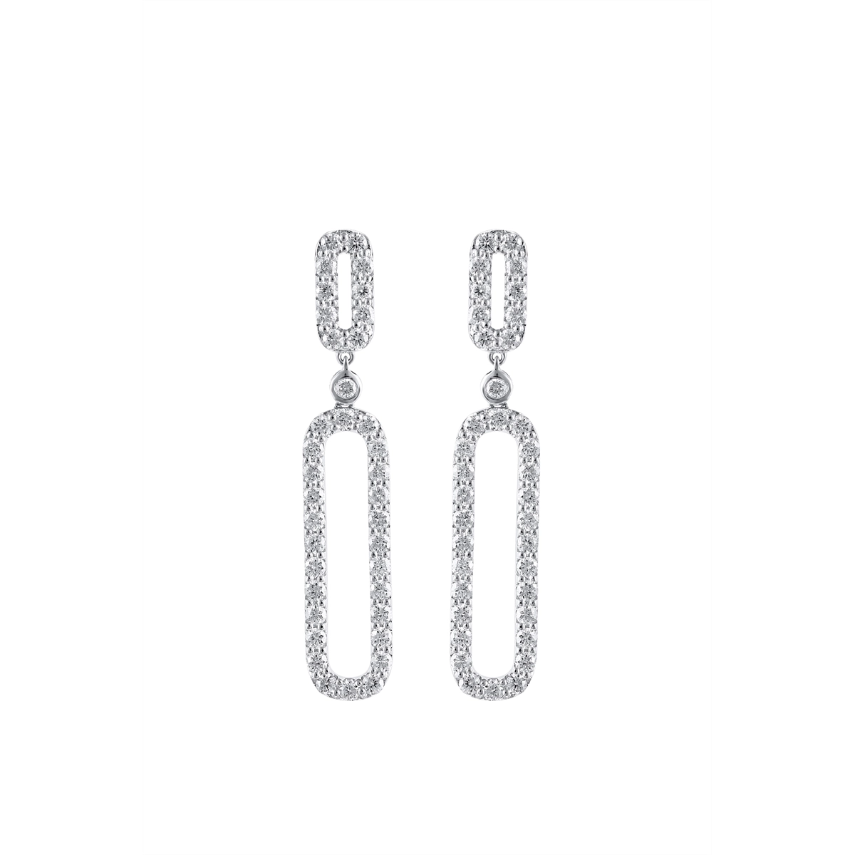 14K White Gold Diamond Link Dangle Earrings