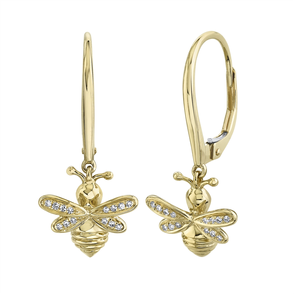 14K Yellow Gold Diamond Bee Earrings