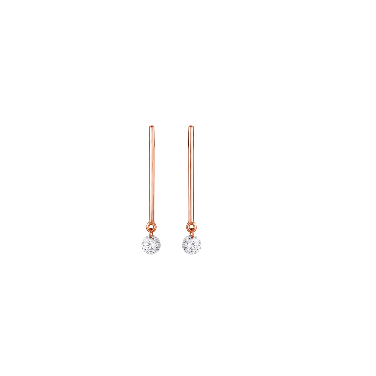 18K Rose Gold Dangle Drill Through Diamond Earrings