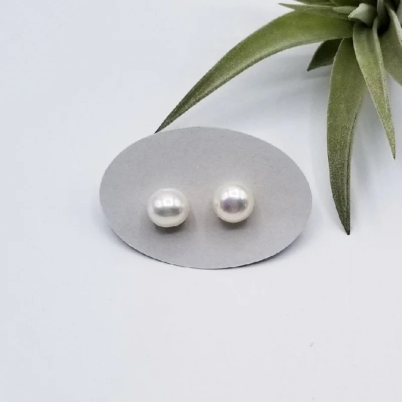 9mm White Pearl Post Earrings