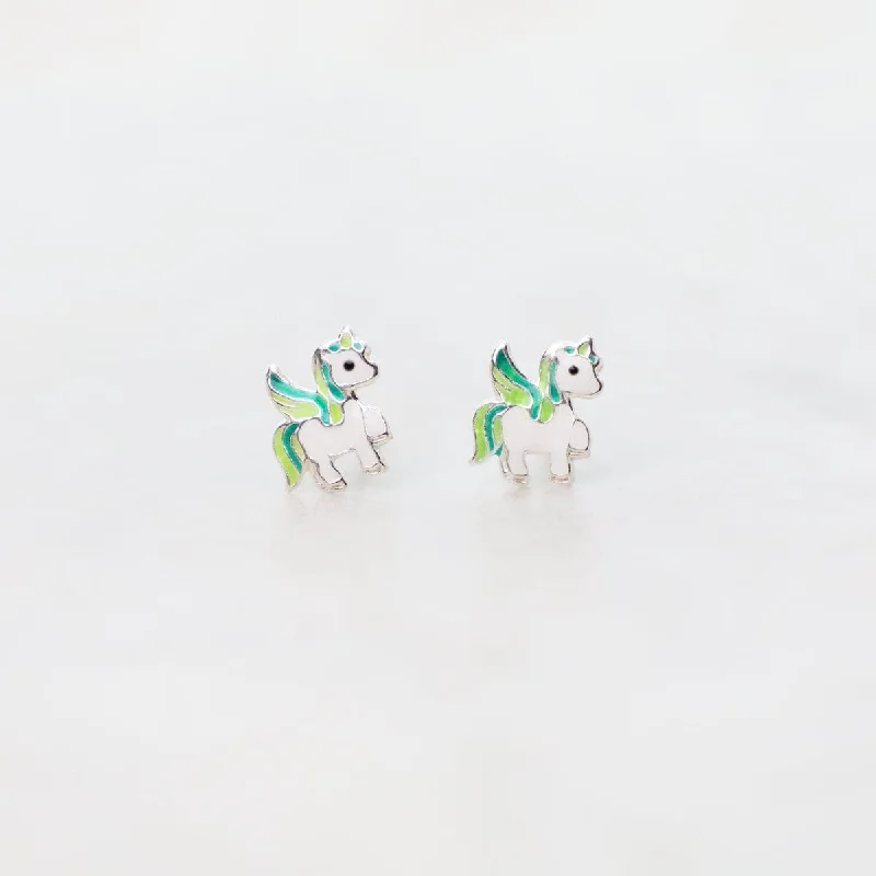 Enamel Pegasus Post Earrings in Green