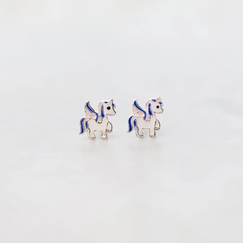 Enamel Pegasus Post Earrings in Blue