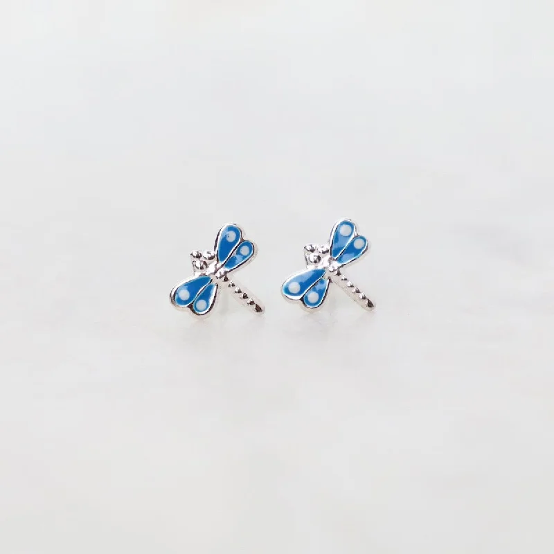 Enamel Dragonfly Post Earrings in Light Blue