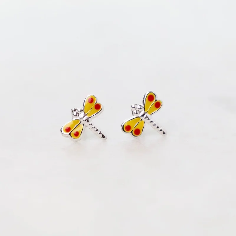 Enamel Dragonfly Post Earrings in Yellow