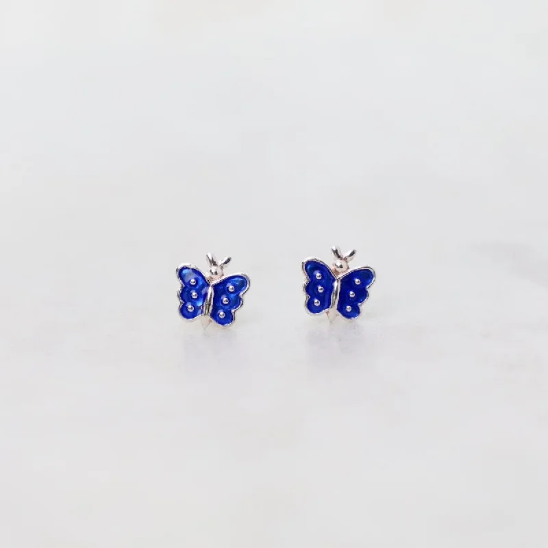 Enamel Butterfly Post Earrings in Dark Blue