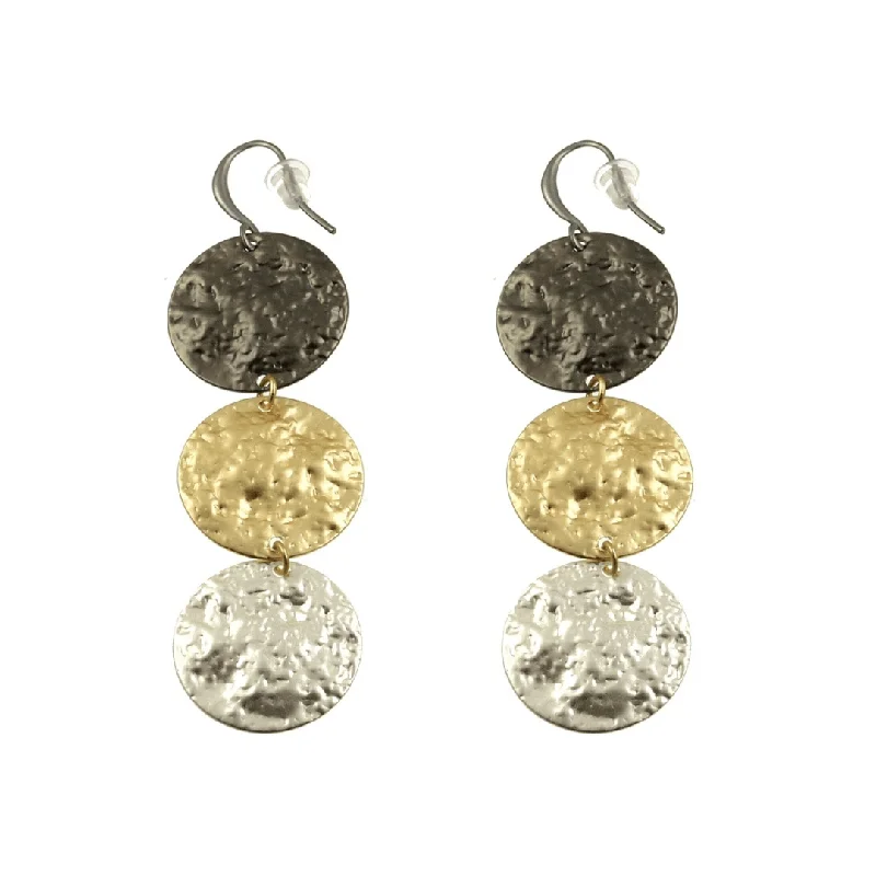 Triple Mixed Metal Coin Earrings