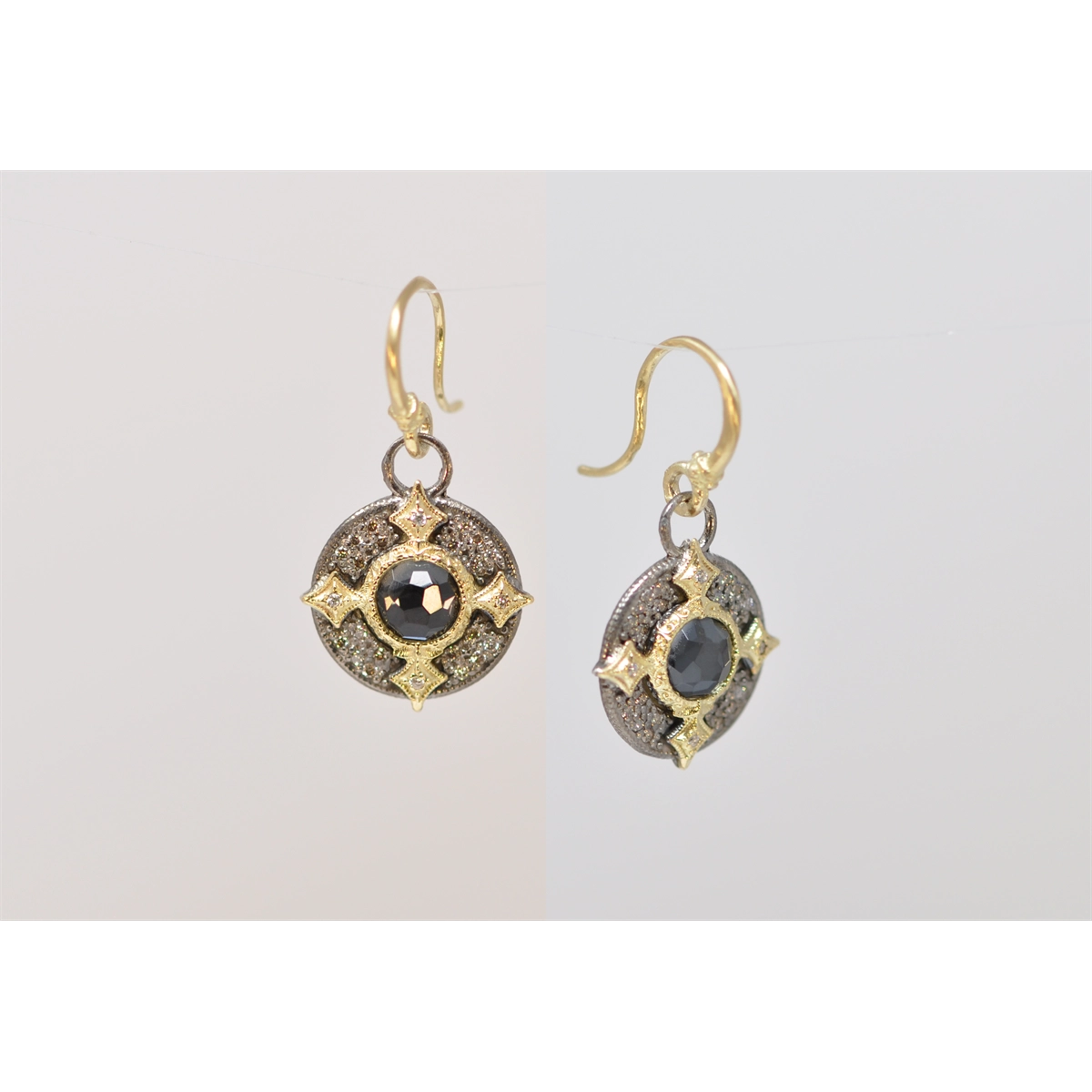 Armenta 18K Yellow Gold and Grey Sterling Silver Dangle Earrings with Hematite and Diamonds