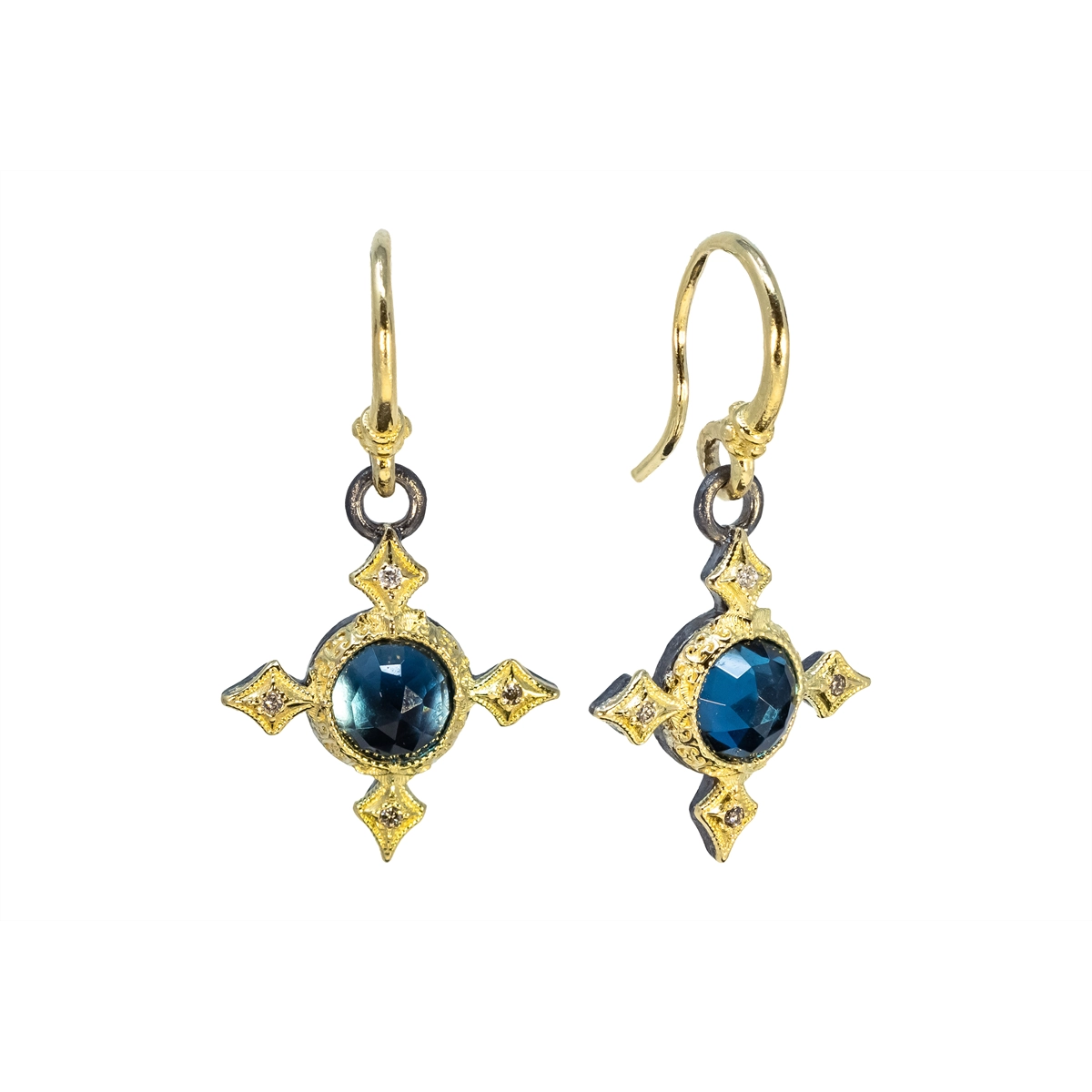 Armenta 18K Yellow Gold and Grey Sterling Silver London Blue Topaz and Diamond Earrings