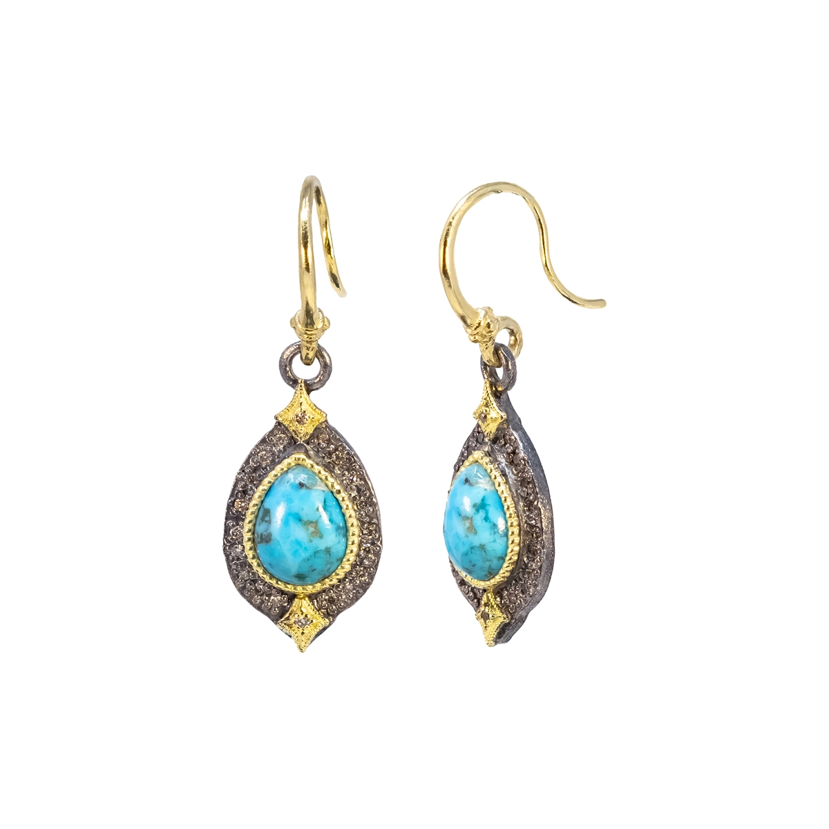 Armenta 18K Yellow Gold and Grey Sterling Silver Turquoise and Diamond Earrings