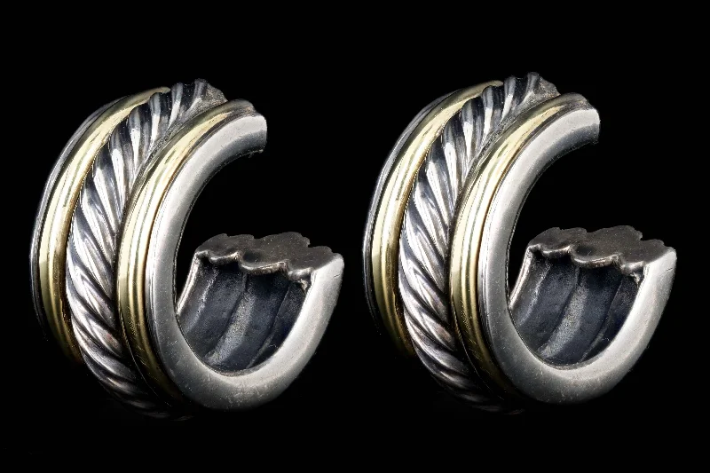 Modern David Yurman Two-Tone Cable Earrings