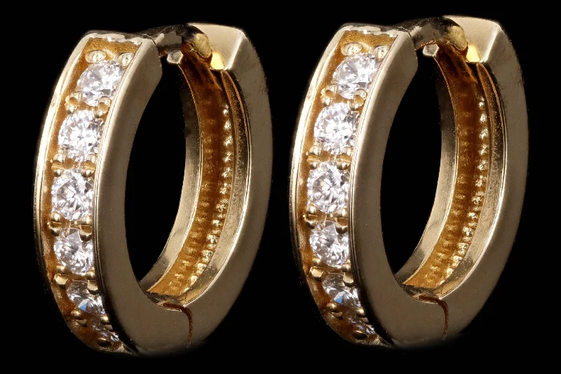 New 14K Gold 10mm Diamond Huggie Earrings