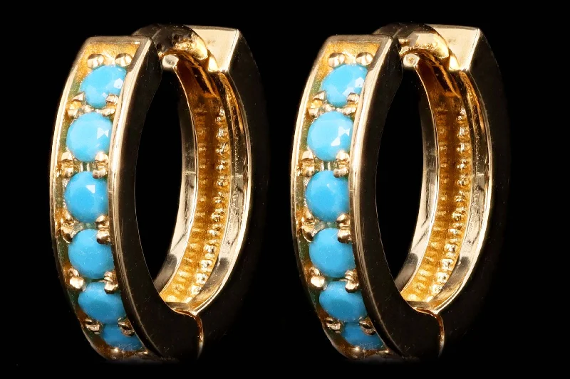 14K Yellow Gold Turquoise 10mm Huggie Earrings