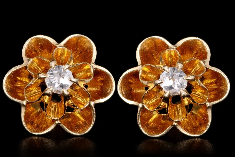 Victorian 14K Yellow Gold .08 Carat Diamond Buttercup Earrings