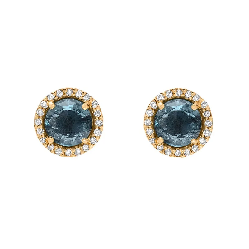 Rose Cut London Blue Topaz with Diamond Halo Post Earrings