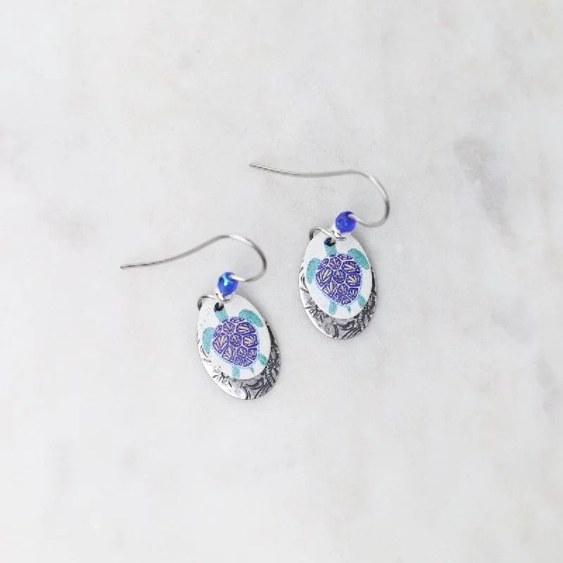 Painted Oval Sea Turtle Earrings