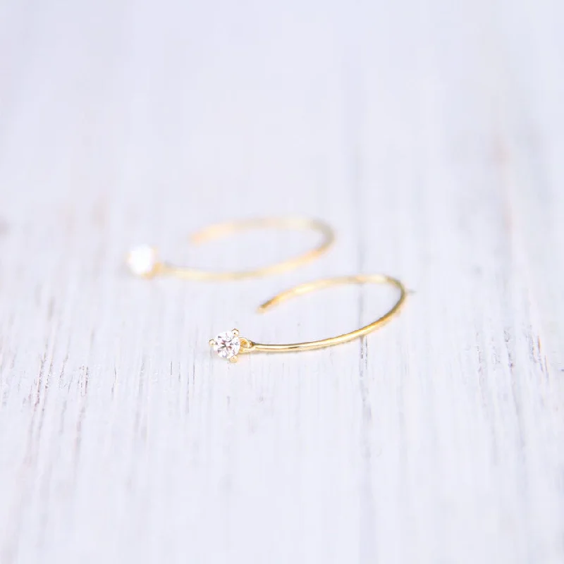 Gold Vermeil Wire Earrings With Prong Set CZ