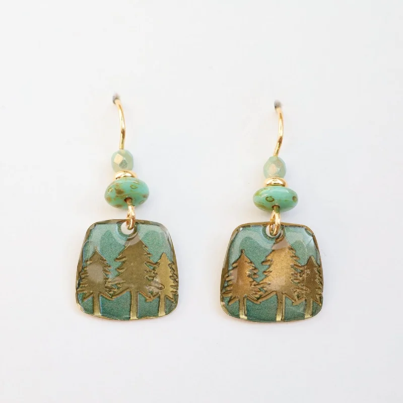 Brass and Green Tall Pines Earrings