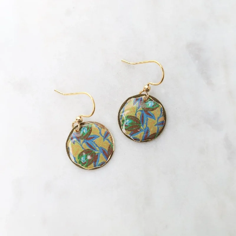 Brown & Yellow Round Flower Earrings