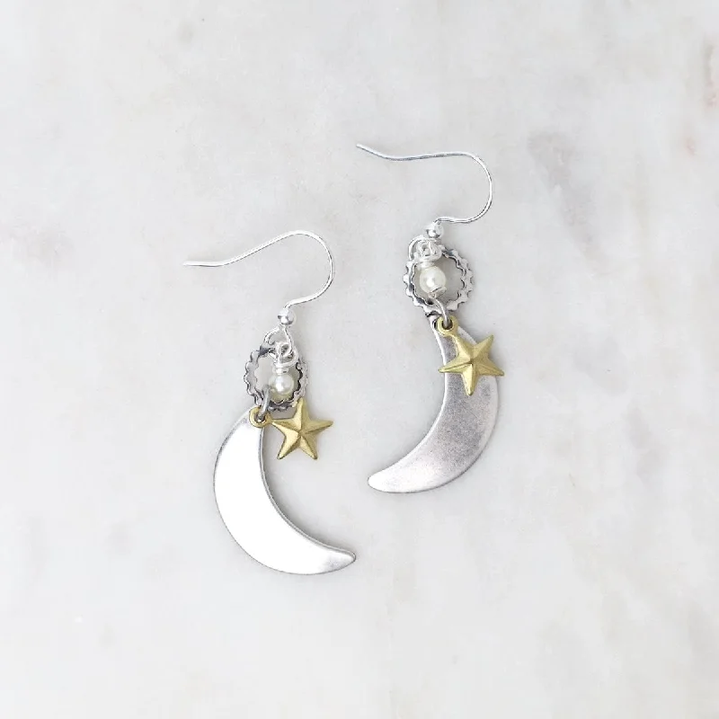 Silver Moon with Gold Star Earrings