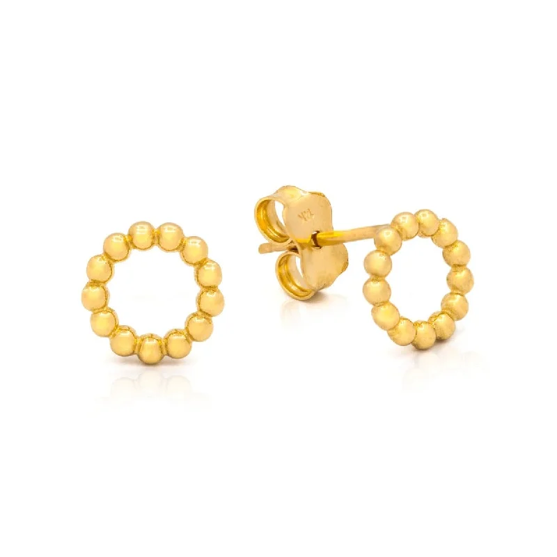 14k Yellow Gold Beaded Circle Post Earrings