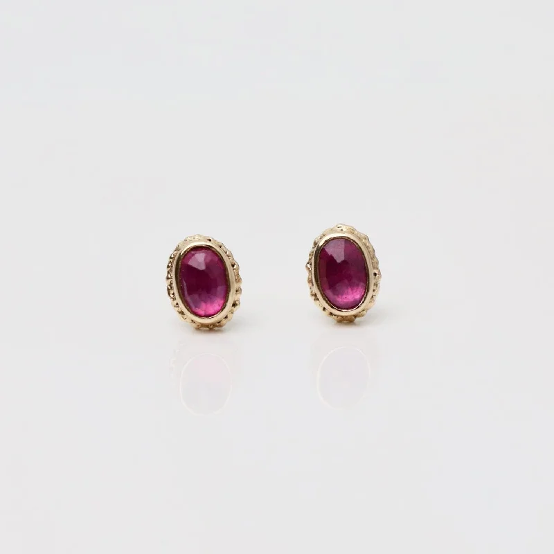 Jamie Joseph 14K Gold Oval Inverted African Ruby Post Earrings