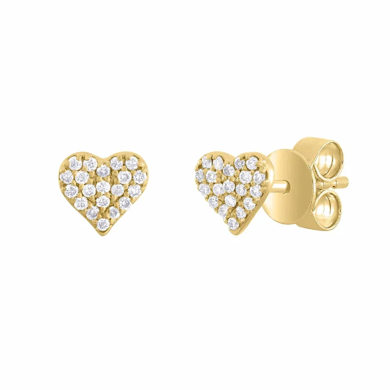 14k Yellow Gold Pave Diamond Heart Post Earrings