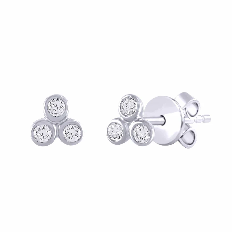 14k White Gold Trio Diamond Post Earrings