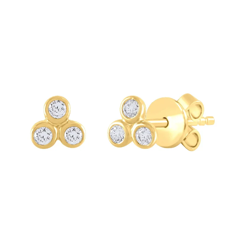 14k Yellow Gold Trio Diamond Post Earrings