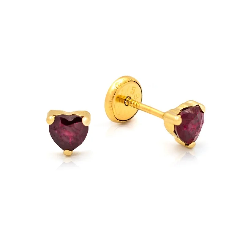 14k Yellow Gold Ruby Heart Post Earrings