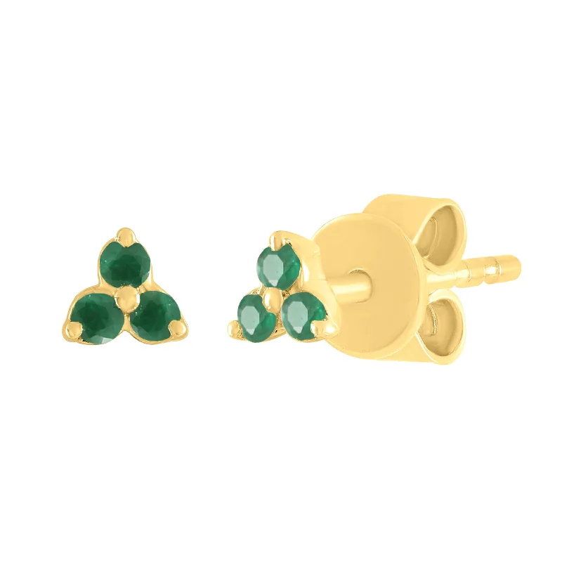 14K Yellow Gold Mini Trio Emerald Post Earrings