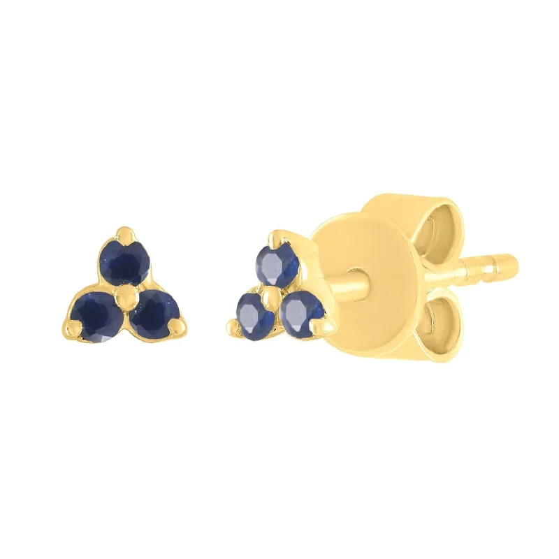 14K Yellow Gold Mini Trio Blue Sapphire Post Earrings