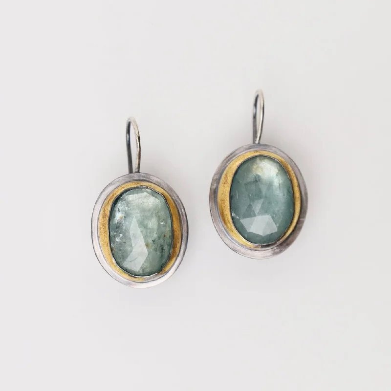 Green Kyanite Crescent Rim Hook Earrings