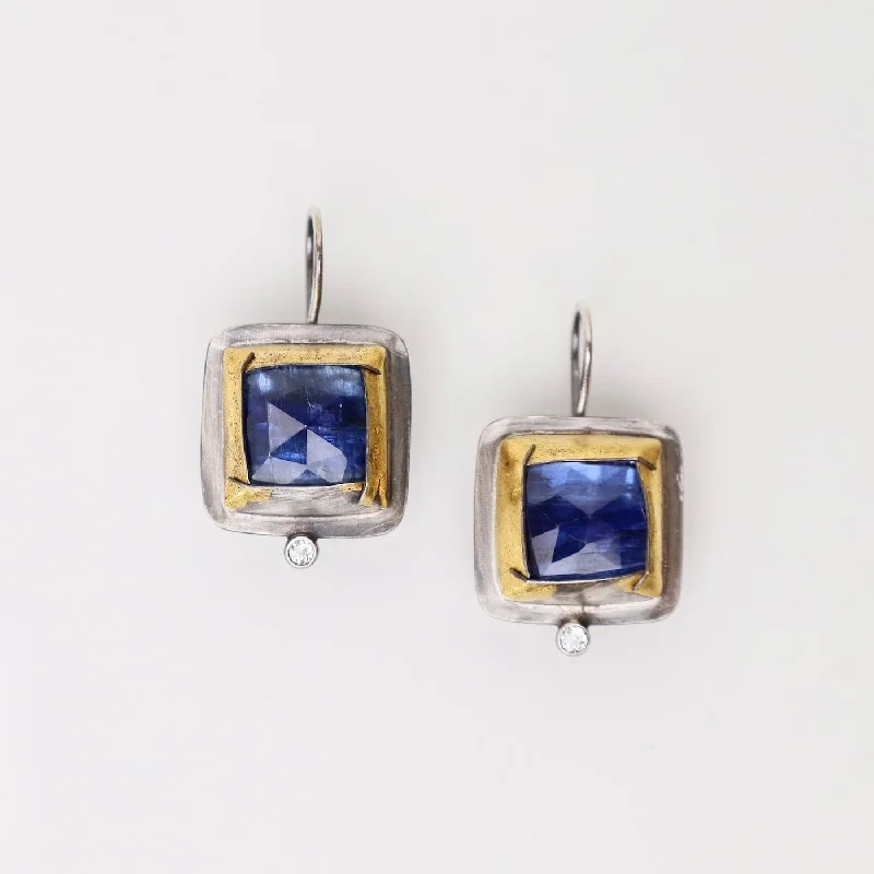 Blue Kyanite Square Fold Earrings