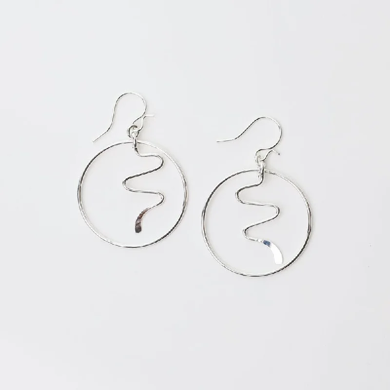 Wavy Circle Dangle Earrings in Sterling Silver