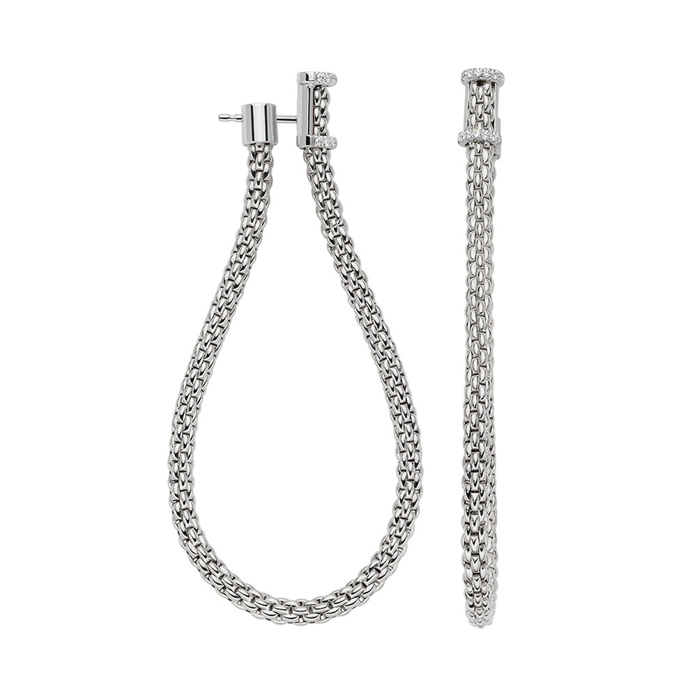 Fope 18K White Gold Essentials Collection Mesh Chain Dangle Earrings with Diamonds