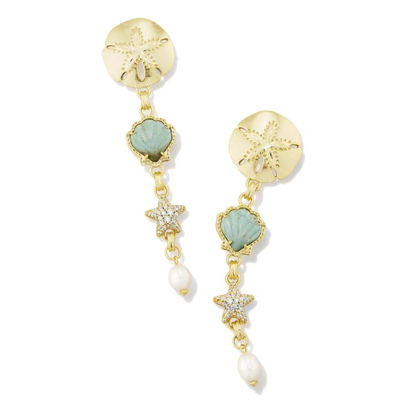 Kendra Scott Brynne Shell Linear Dangle Multi-Mix Earrings in Gold