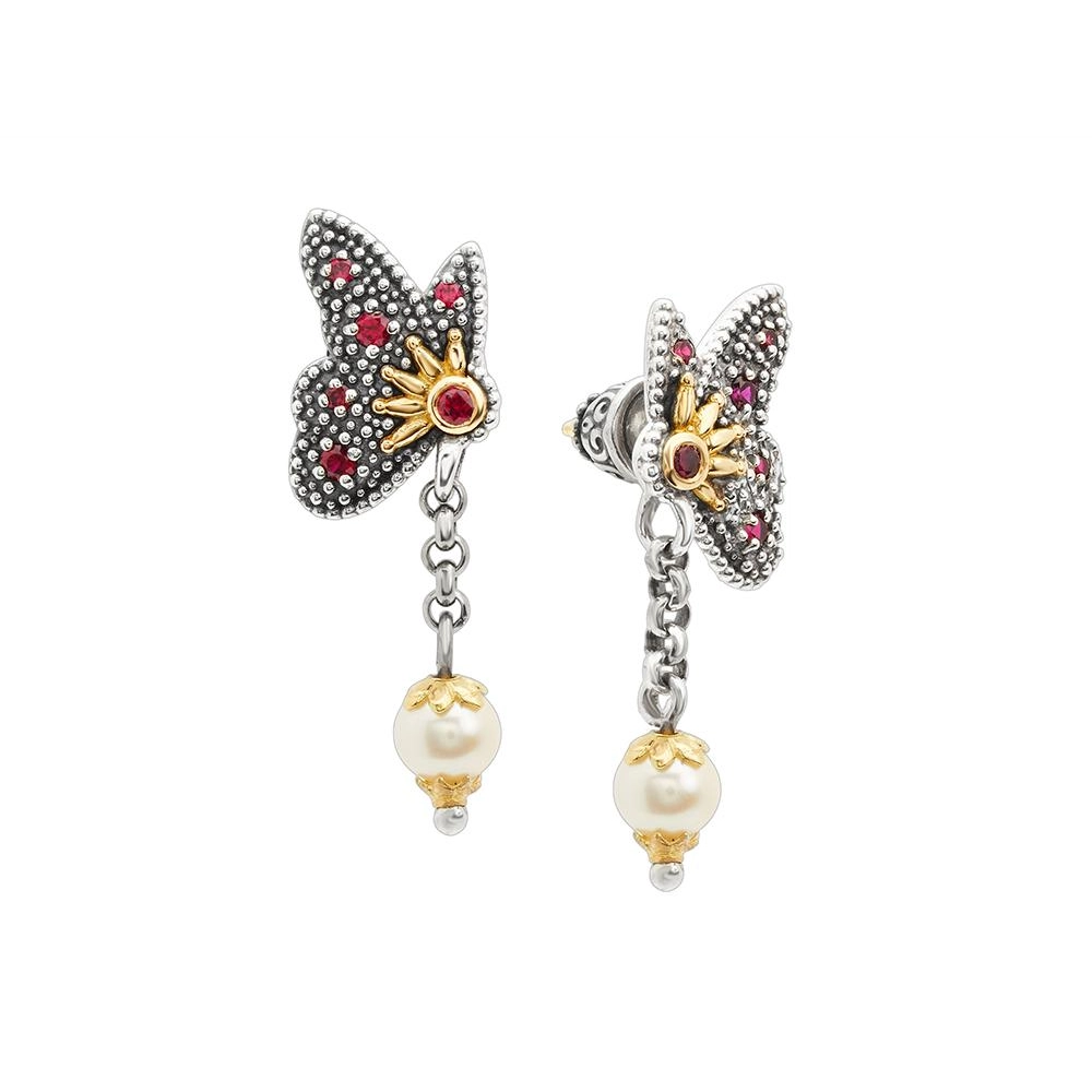 Konstantino Paradise Silver and 18K Gold Corundum & Pearl Butterfly Kiss Earrings