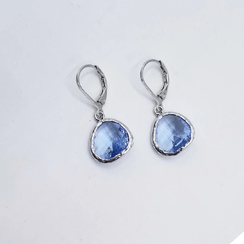 Sterling Silver Cornflower Blue Crystal Lever Back Earrings