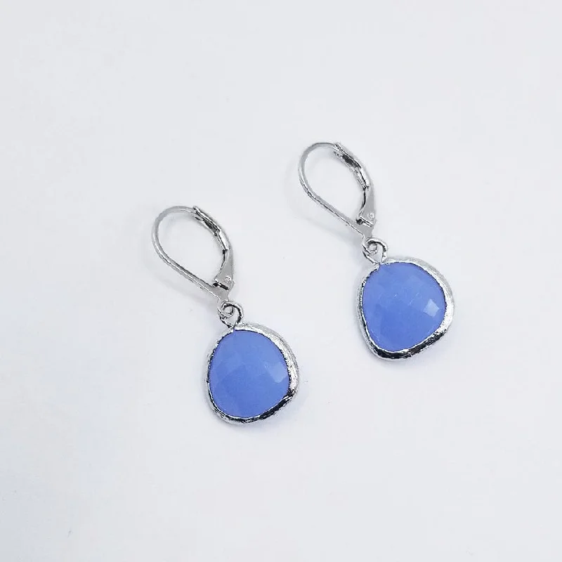 Sterling Silver Light Royal Blue Crystal Lever Back Earrings