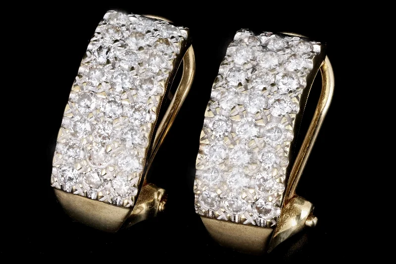 Modern 14K Yellow Gold 1 Carat Total Weight Round Brilliant Diamond Pave Huggie Earrings