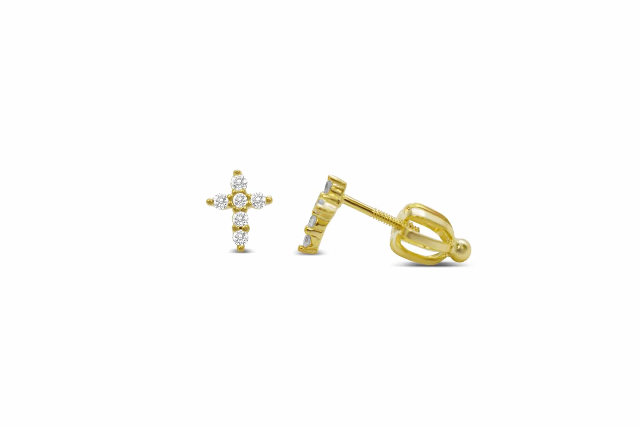 Gold Prong Cross Earrings