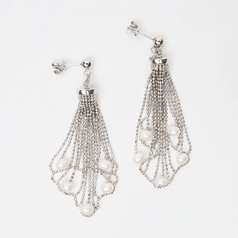 Sterling Lace Waterfall with Pearls Earrings