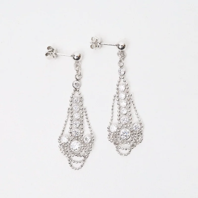 Sterling Silver Woven Lace with CZ Earrings