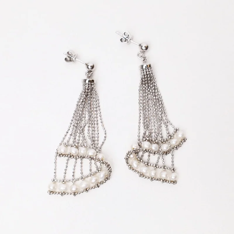 Draped Spiral Earrings with Pearls