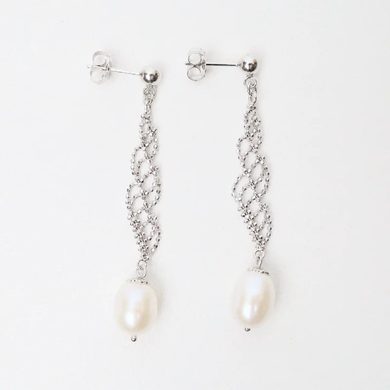 Sterling Lace Helix with Pearls Earrings