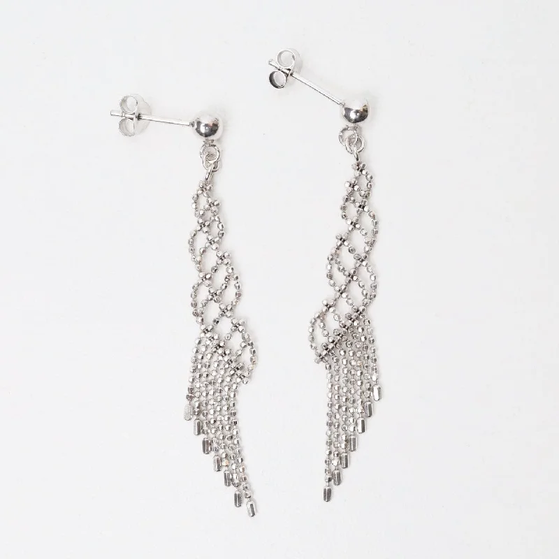 Sterling Silver Woven Open Twist Fringe Earrings