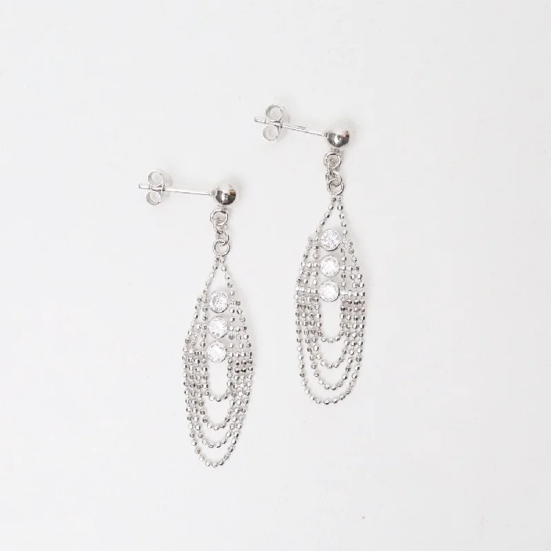 Sterling Silver Woven Simple CZ Drape Earrings