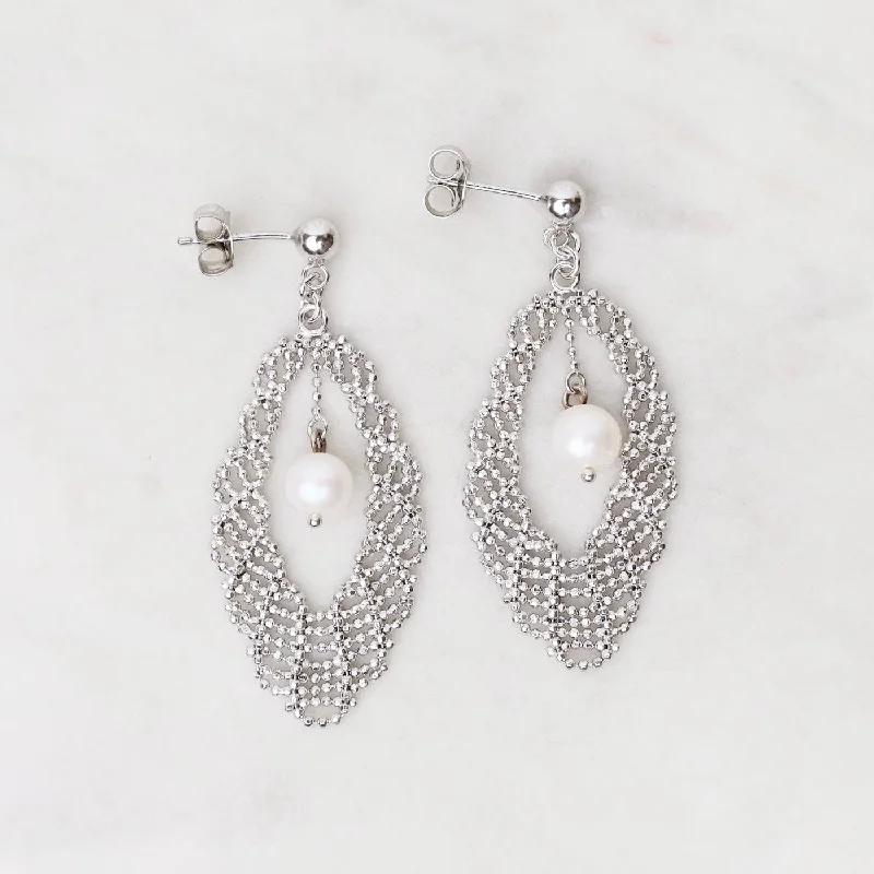 Sterling Lace Oval with Pearl Earrings