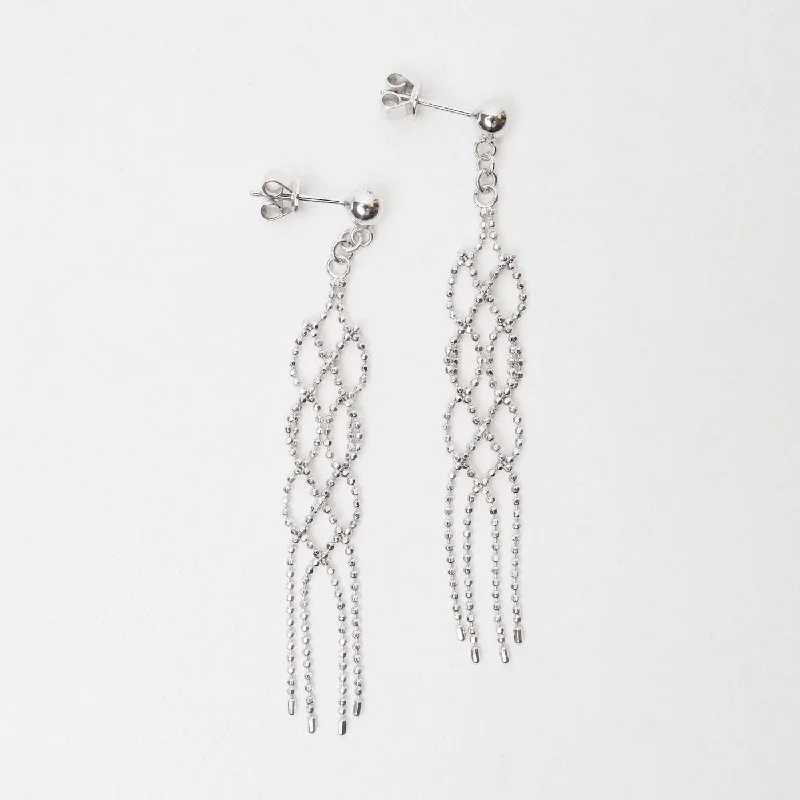 Sterling Silver Woven Open Braid with Fringe Earrings