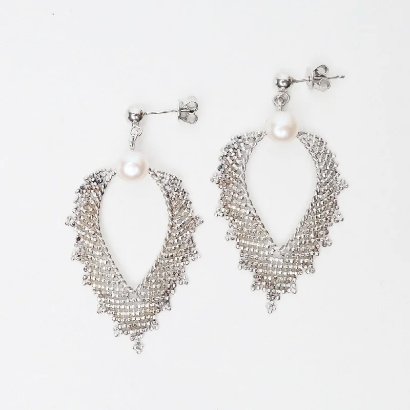 Sterling Lotus Window Pearl Earrings